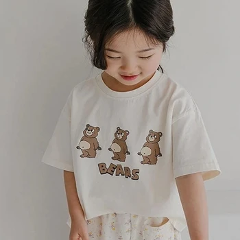 Bērniem Īsām Piedurknēm T korejiešu Stilā Toddler Meitene, Trīs Lāču Vēstuli Izdrukāt, Topi, t-veida, Zēns Modes Kokvilnas T-krekls Vasaras Drēbes