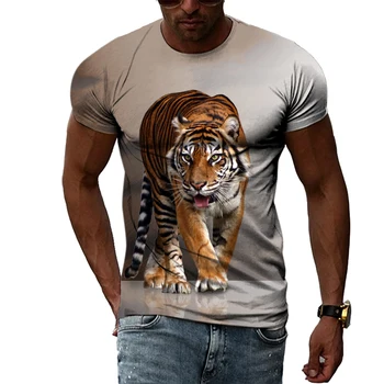 Cool Tiger Vasaras Modes Valdonīgs Gadījuma Personības 3D Harajuku Drukāt Vīriešu Ērtu Apaļo Kakla Īsām Piedurknēm T-Krekls Top