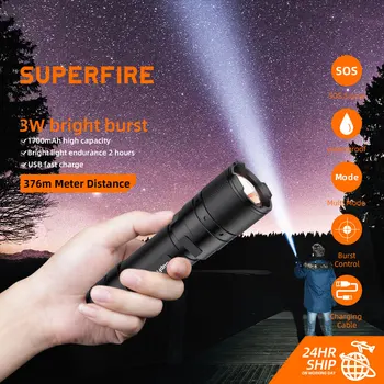 SUPERFIRE F3-XPE LED Lukturīti Ultra Spilgti Lāpu 18650 Akumulatoru Prožektoru Kempings Self Defense Laternas