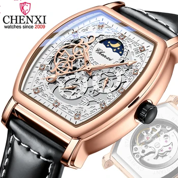 CHENXI Brand Classic Mens Laukumā Automātiskā Skatīties Luksusa Ādas Ūdensizturīgs Mehāniskās Tourbillon Pulkstenis Uzņēmējdarbības Vīriešu rokas Pulkstenis